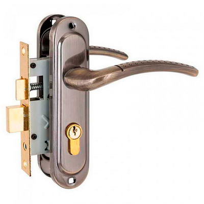 Замок СТАНДАРТ врезной  с ручками 132/50 AB бронза