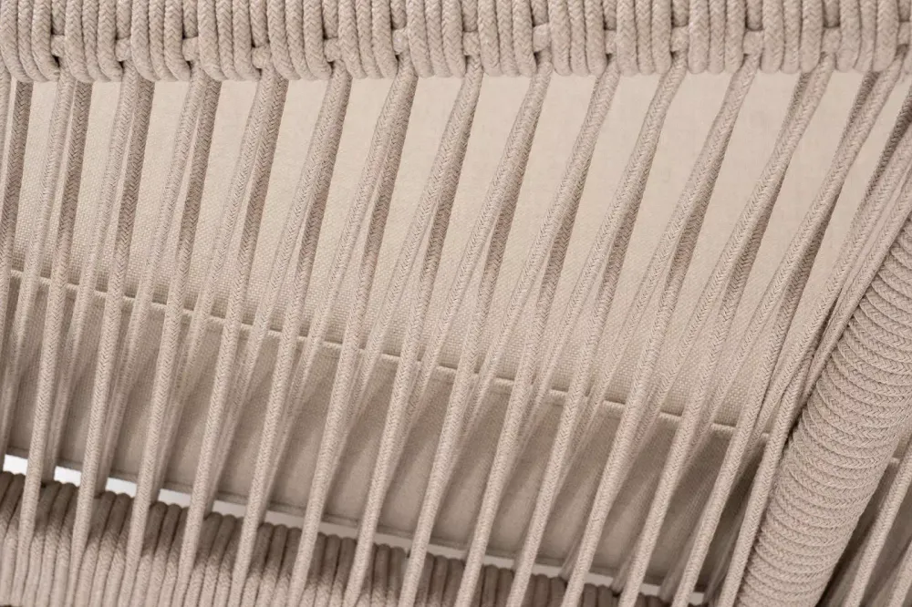 "Канны" левый модуль плетеный из роупа, основание дуб, роуп бежевый круглый, ткань бежевая 052