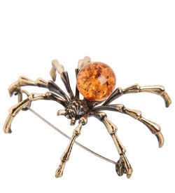 AM-2034 Брошь «Паук степной» (латунь, янтарь)