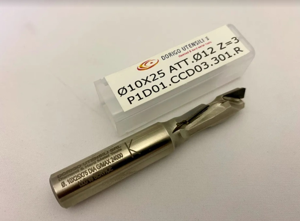 PCD фреза D.10x25 S.12х40 Z=3+1HM RH Dorigo