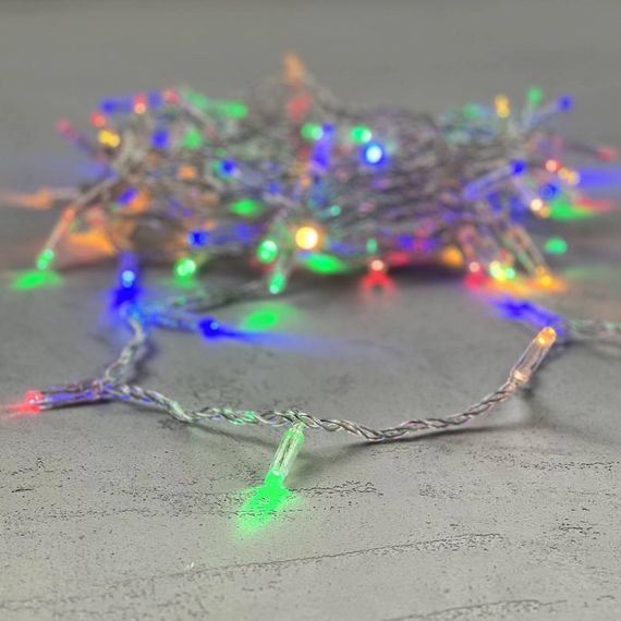 Светодиодная гирлянда с колпачком 100 разноцветных LED ламп 10 м., 24В., прозрачный провод ПВХ, IP65, LTC (PST100CAP-10-1M)