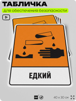 Табличка для обеспечения безопасности "Едкий", для производства, предприятия, организаций, 40х30 см, Silver Plane x Айдентика Технолоджи