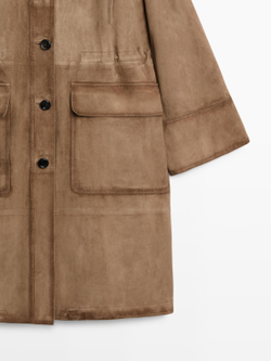 Massimo Dutti Длинная замшевая куртка, рыжевато-коричневый