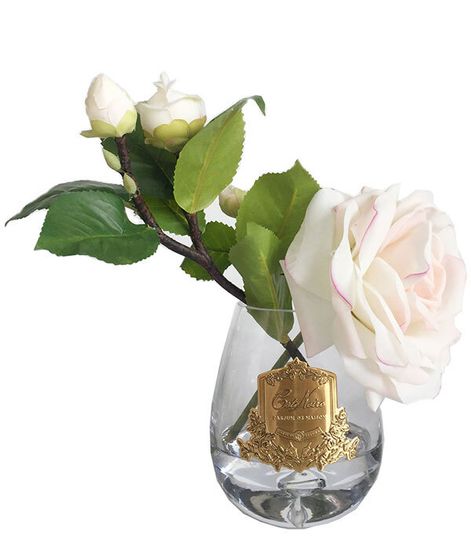 Роза чайная светло-розовая в прозрачной вазе, Cote Noire