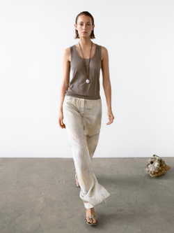 Massimo Dutti Струящиеся брюки прямого кроя с принтом, серо-синий