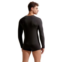 Мужской лонгслив черный с глубоким вырезом GAUVINE 5005