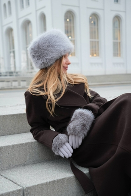 Перчатки с мехом серый