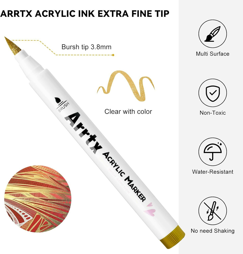 Arrtx акриловые маркеры, 10 шт, blanc-Noir-Or-Argent