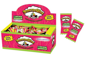 Жевательная резинка с сахаром, с начинкой, с ароматом ВИШНИ (Электрошок) 100шт