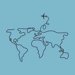 принт PewPewCat с самолетом и картой мира голубой