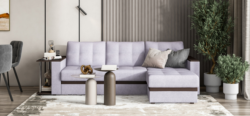 Угловой диван Атланта Люкс Рогожка Мальмо платина