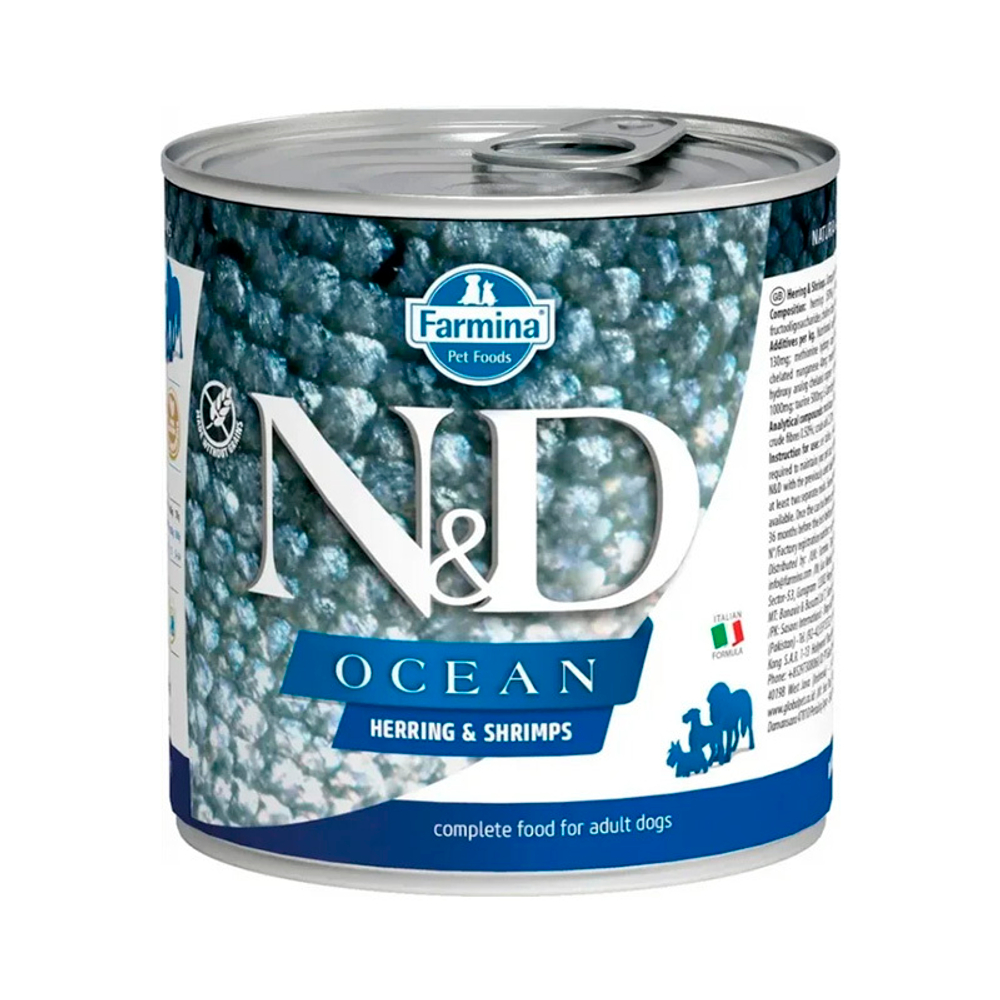 Влажный корм N&D DOG OCEAN HERRING&SHRIMP с сельдью и креветками для взрослых собак, 285 г
