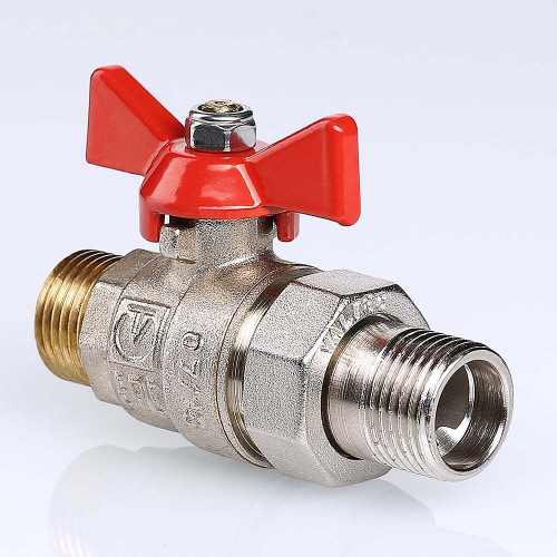 Кран шаровой латунный никелированный полнопроходной разъёмное соединение(американка)/наружная резьба бабочка, VALTEC BASE
