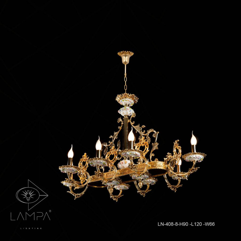 Люстра бронзовая 8 свечевая Dining linear LN408 -8 H90 L120 W66 (цвет золото 1)