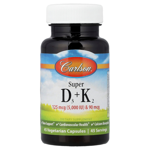 Carlson, Super D3 + K2`` 45 вегетарианских капсул