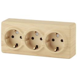 Розетка ЭРА Эксперт 11-2208-11 тройная с заземлением 3х2P+E Schuko 16A-250В IP20 ОУ сосна | Эра Эксперт