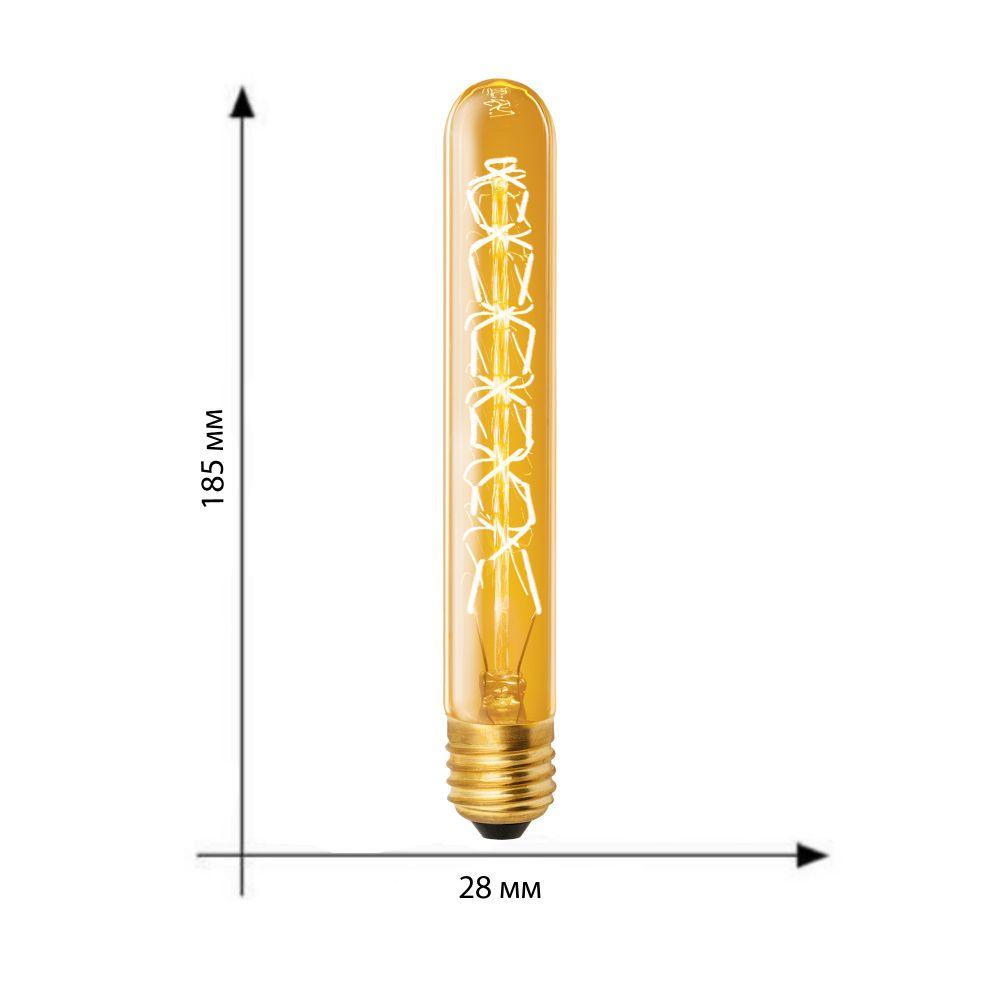 IL-V-L28A-60-GOLDEN-E27 CW01 Лампа накаливания Vintage. Форма цилиндр. длина 185 мм. Форма нити CW. Картон. ТМ Uniel