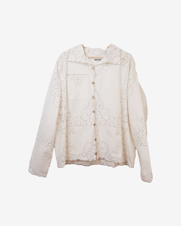 Рубашка Украшенная Ажурным Орнаментом / Garniture Long Sleeve бежевая - фото 1