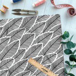 Ткань флис плотный рисунок чёрно-белого папоротника