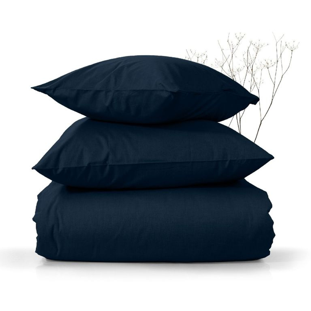 Комплект постельного белья Сатин тёмно-синий ЕВРО