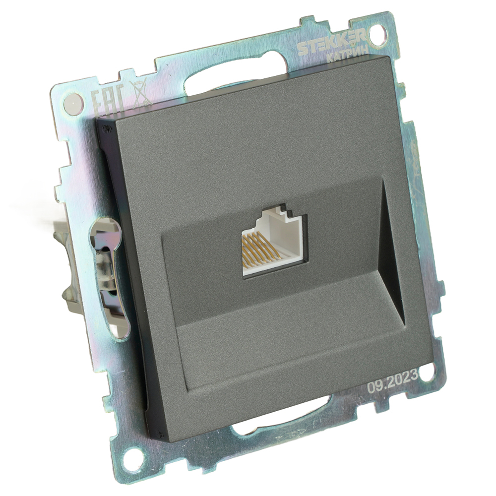 Розетка компьютерная 1-местная RJ-45 (механизм), серия Катрин, графит, GLS00-7107-06 49418