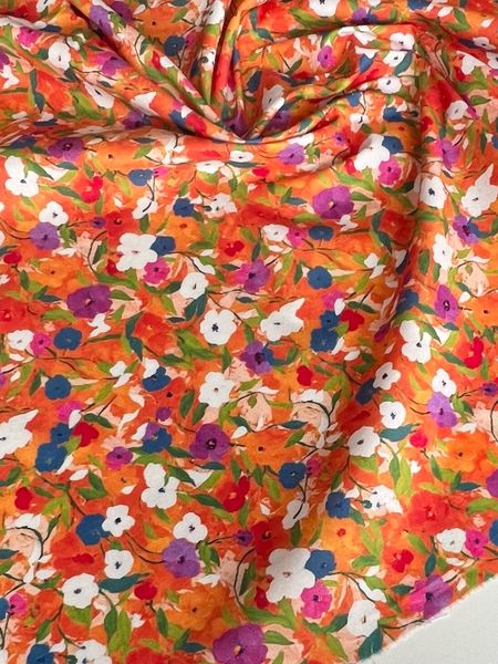 ЦВЕТОЧНЫЙ ДОЖДЬ НА ОРАНЖЕВОМ - 100% ХЛОПОК 2