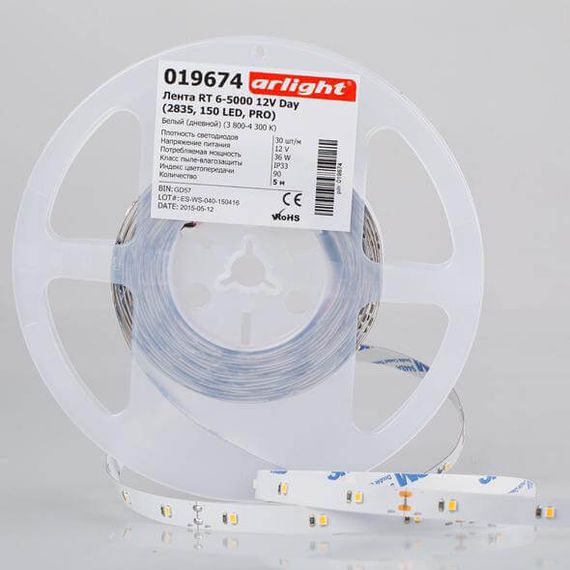 Светодиодная лента Arlight 6W/m 30LED/m 2835SMD дневной белый 5M 019674