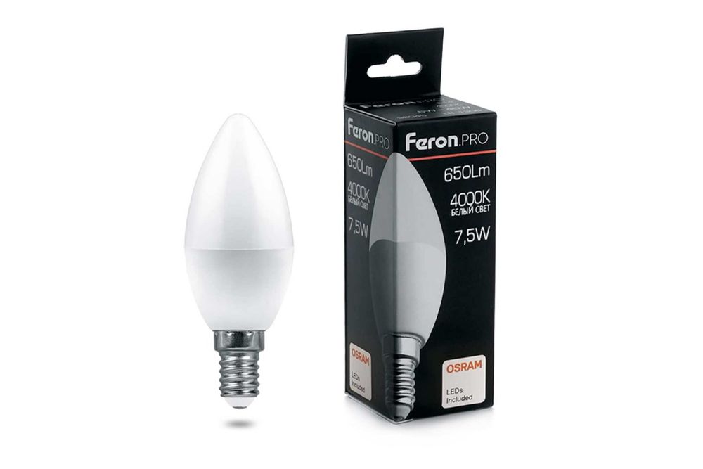 Светодиодная лампа FERON PRO LB-1307 Свеча E14 7.5W 4000K OSRAM LED 38054