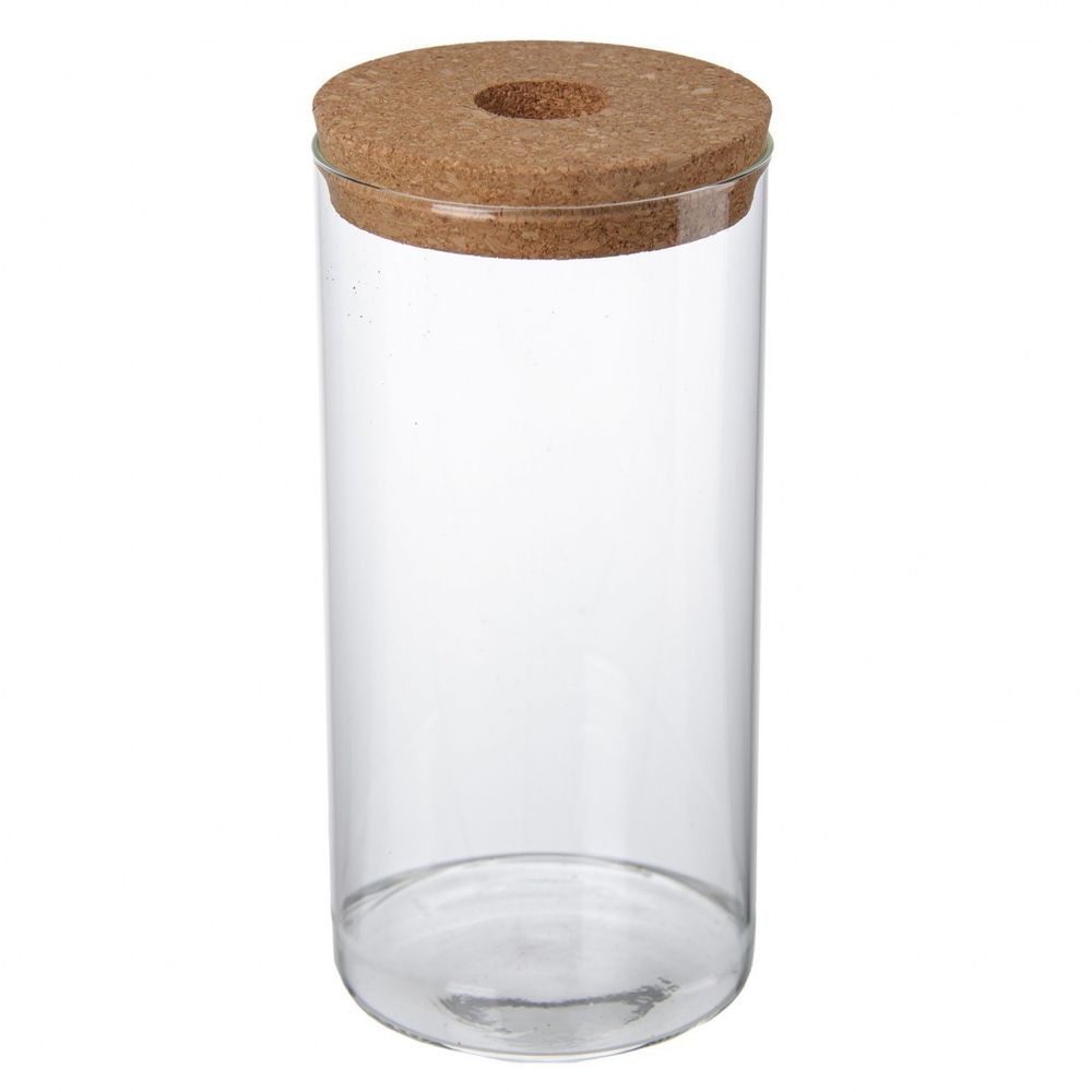 Ваза стеклянная прозрачная с пробковой крышкой с отверстием D10*H20см (HD381)