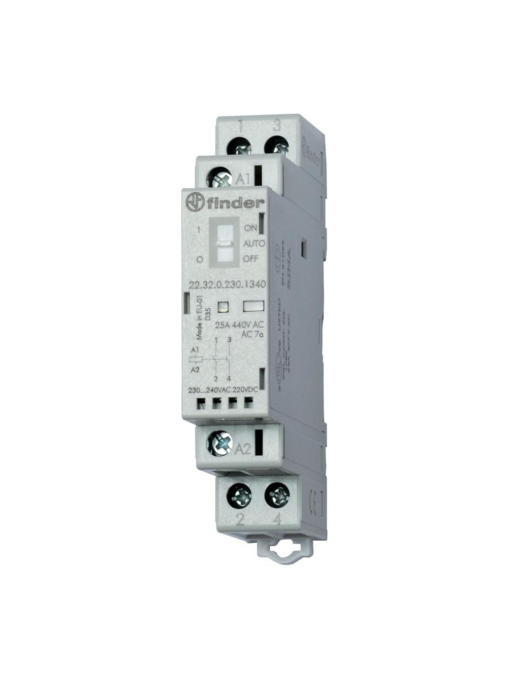 Контактор модульный 2NO 25А AgNi 230В AC/DC 17.5мм IP20 мех. индикатор FINDER 223202301320