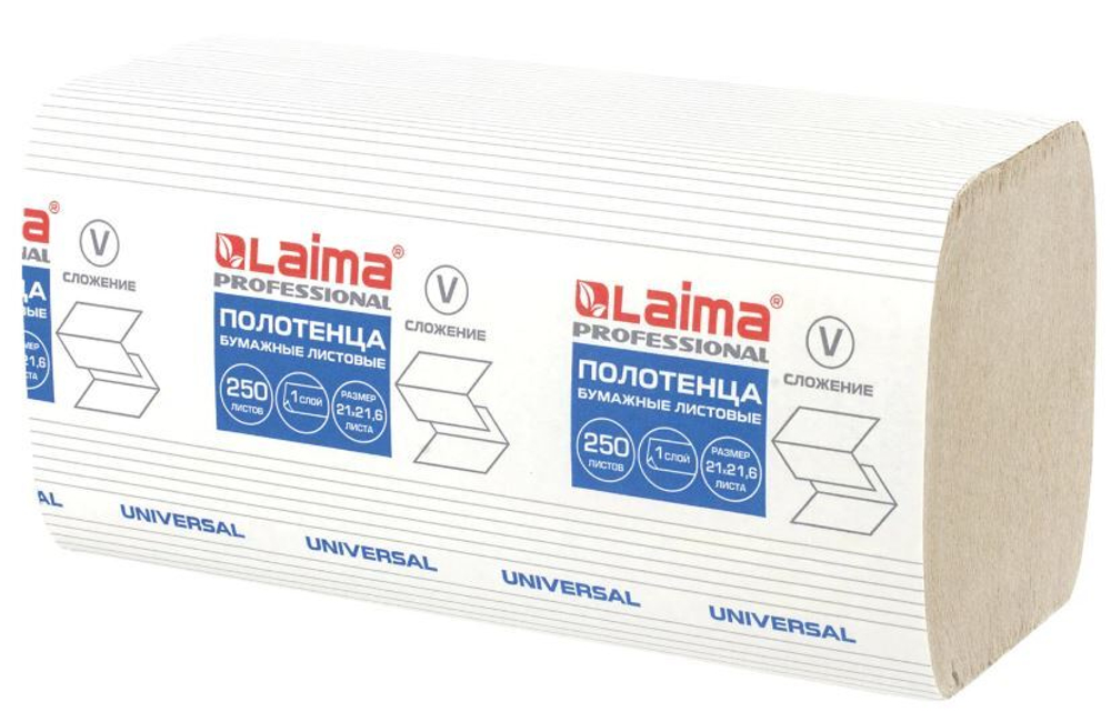 129538 Полотенце бумажное V-сложеное LAIMA UNIVERSAL 1-слойное натур. цвет (250л/20уп)