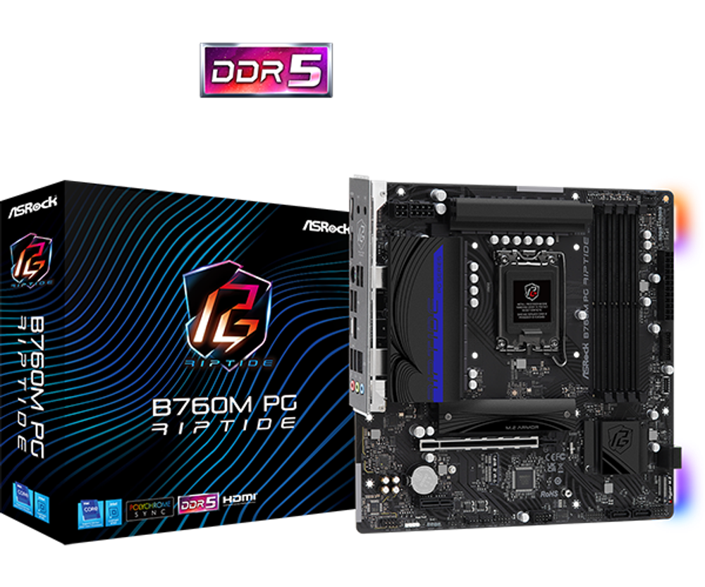 Материнская плата ASRock B760M PG RIPTIDE LGA1700 4xDDR5 4xSATA RAID 2xM.2 HDMI DP mATX