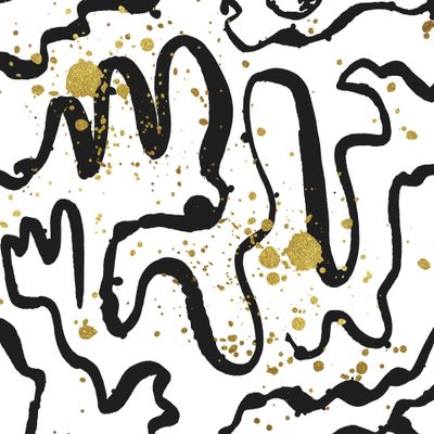 Абстрактные черные узоры на белом с золотыми брызгами
