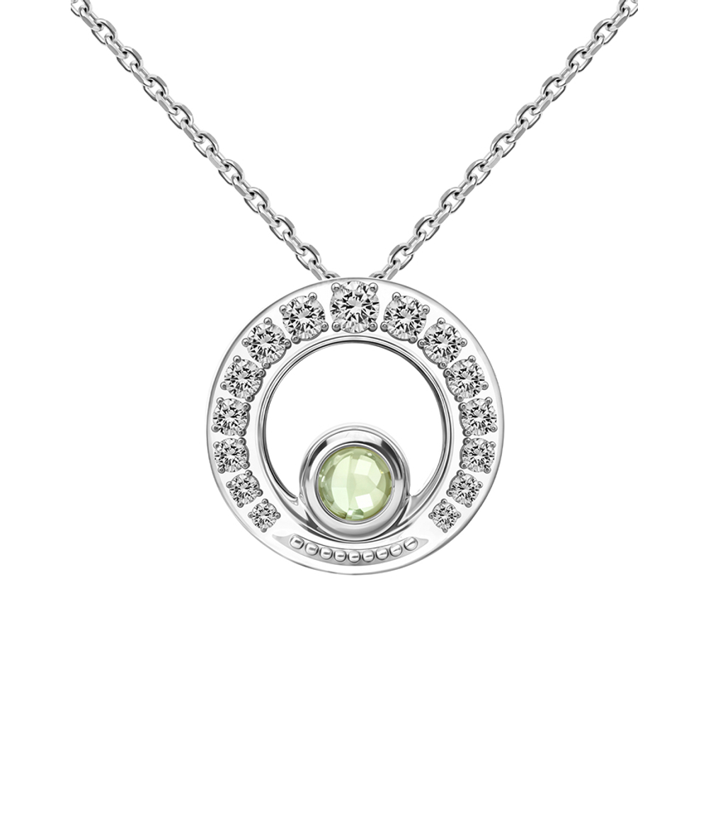 Подвес малый из серебра со вставками из хризолита и бесцветных фианитов