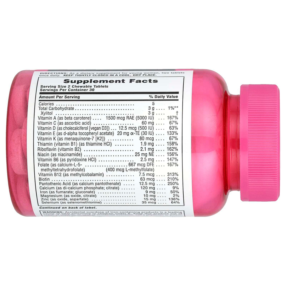 NaturesPlus, NaturesPlus, Source of Life®️, Power Teen®️, добавка для девочек-подростков, без сахара, со вкусом лесных ягод, 60 жевательных таблеток