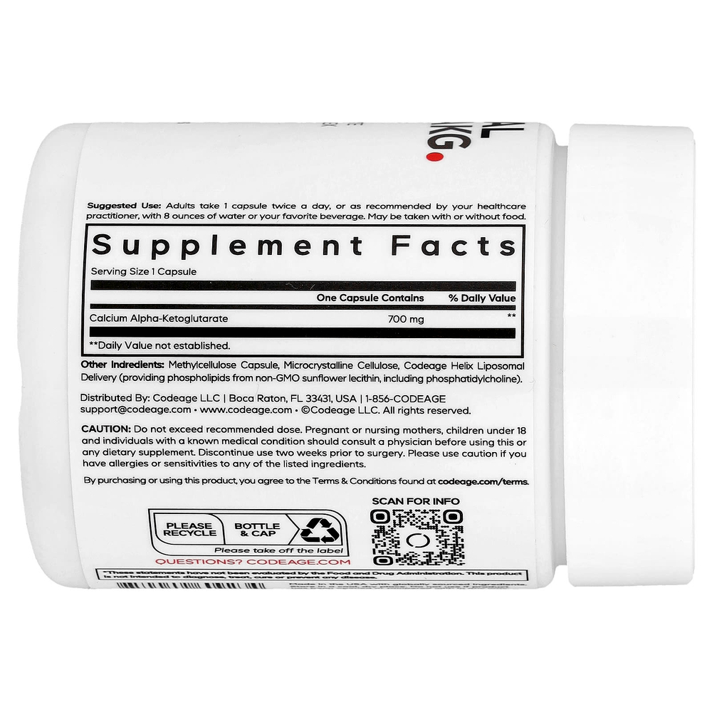 Codeage, Липосомальный кальций AKG, 700 мг, 60 растительных капсул