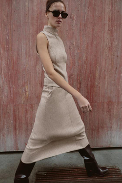 ZARA ЮБКА-МИДИ, РЫЖЕВАТО-КОРИЧНЕВЫЙ