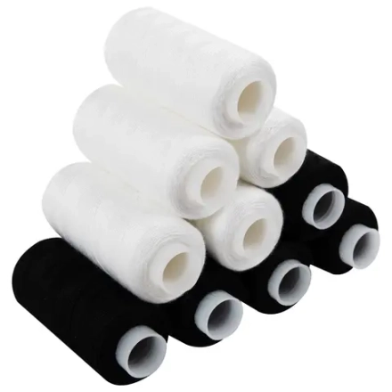 Нитки швейные 45 ЛЛ, 200 м, полиэстер, НАБОР 12 штук, 6 белых / 6 черных, DEVELIA (Девелиа), 609620