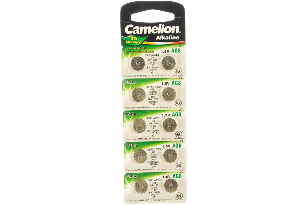 Батарейка для часов Camelion G8 BL-10 Mercury Free AG8-BP10 0%Hg 391A/LR1120/191 12816