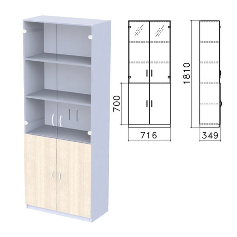Шкаф закрытый со стеклом &quot;Бюджет&quot;, 716х349х1810, дуб шамони светлый (КОМПЛЕКТ)