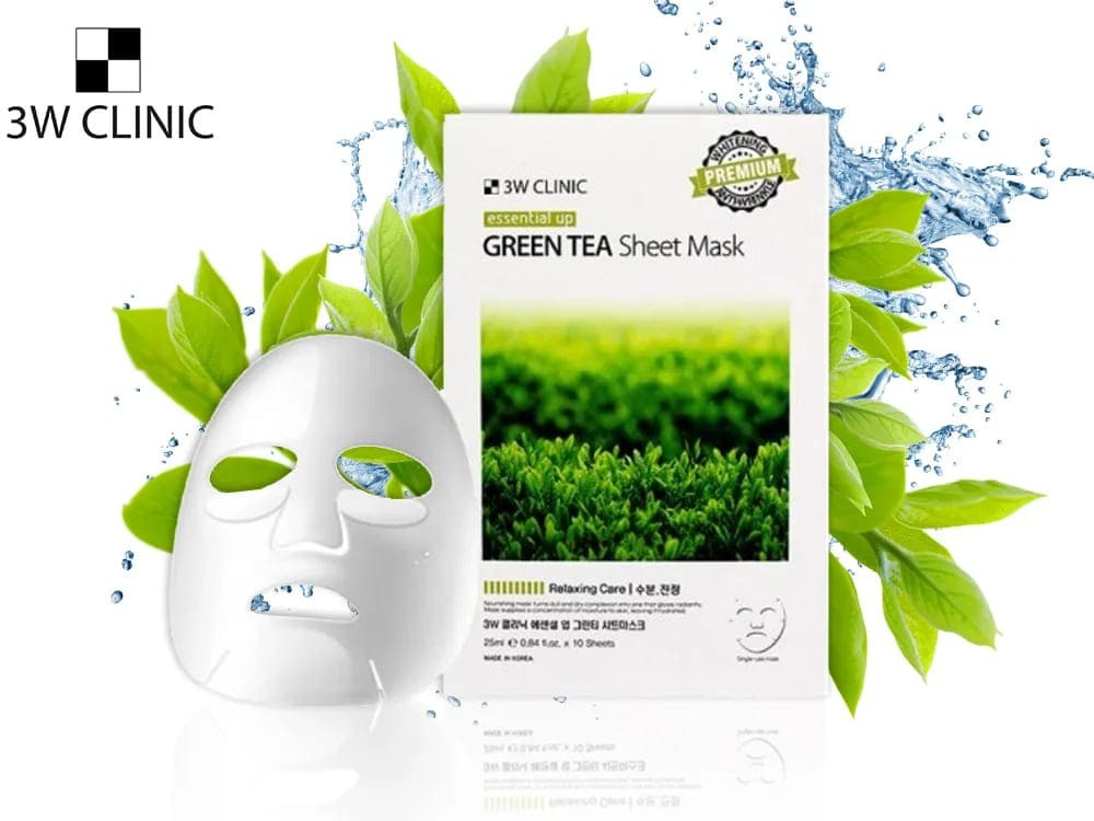Маска для лица 3W Clinic Essential Up Green Tea Sheet тканевая с экстрактом зеленого чая 25 мл