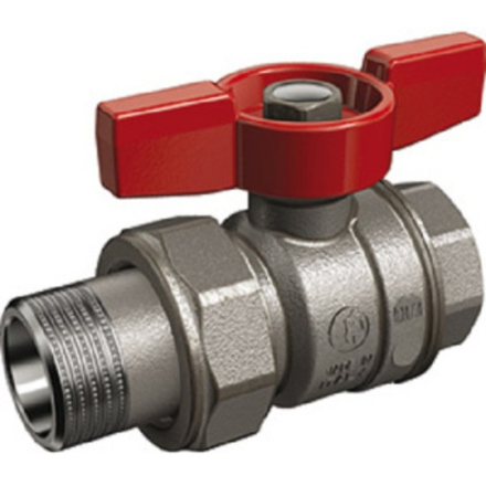 Кран шаровой полнопроходной, ВР-НР, хромированный, ручка - бабочка красная. 3/4" (Американка)