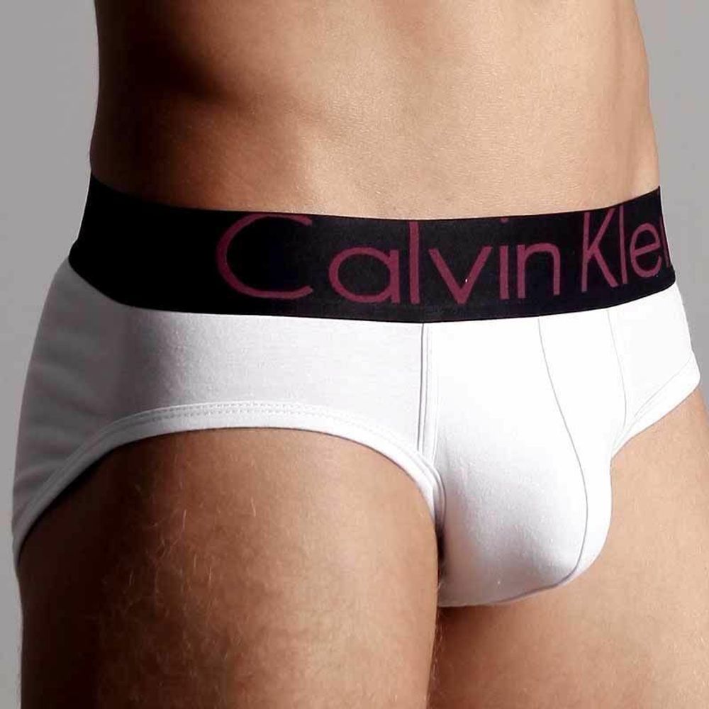 Мужские трусы брифы белые с черной резинкой Calvin Klein