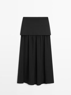 Massimo Dutti Струящаяся юбка миди с контрастными деталями, черный