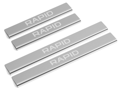 Накладки на пороги AutoMax для Skoda Rapid I, II 2013-2020 2020-н.в., нерж. сталь, с надписью, 4 шт., AMSKRAP01