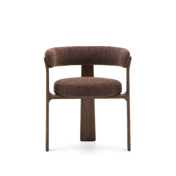 Стул Granite на 3 ножках из коричневого шенилла и массива ясеня в отделке орех