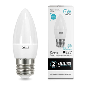 Gauss Лампа Elementary Свеча 6W 450lm 4100K Е27 LED