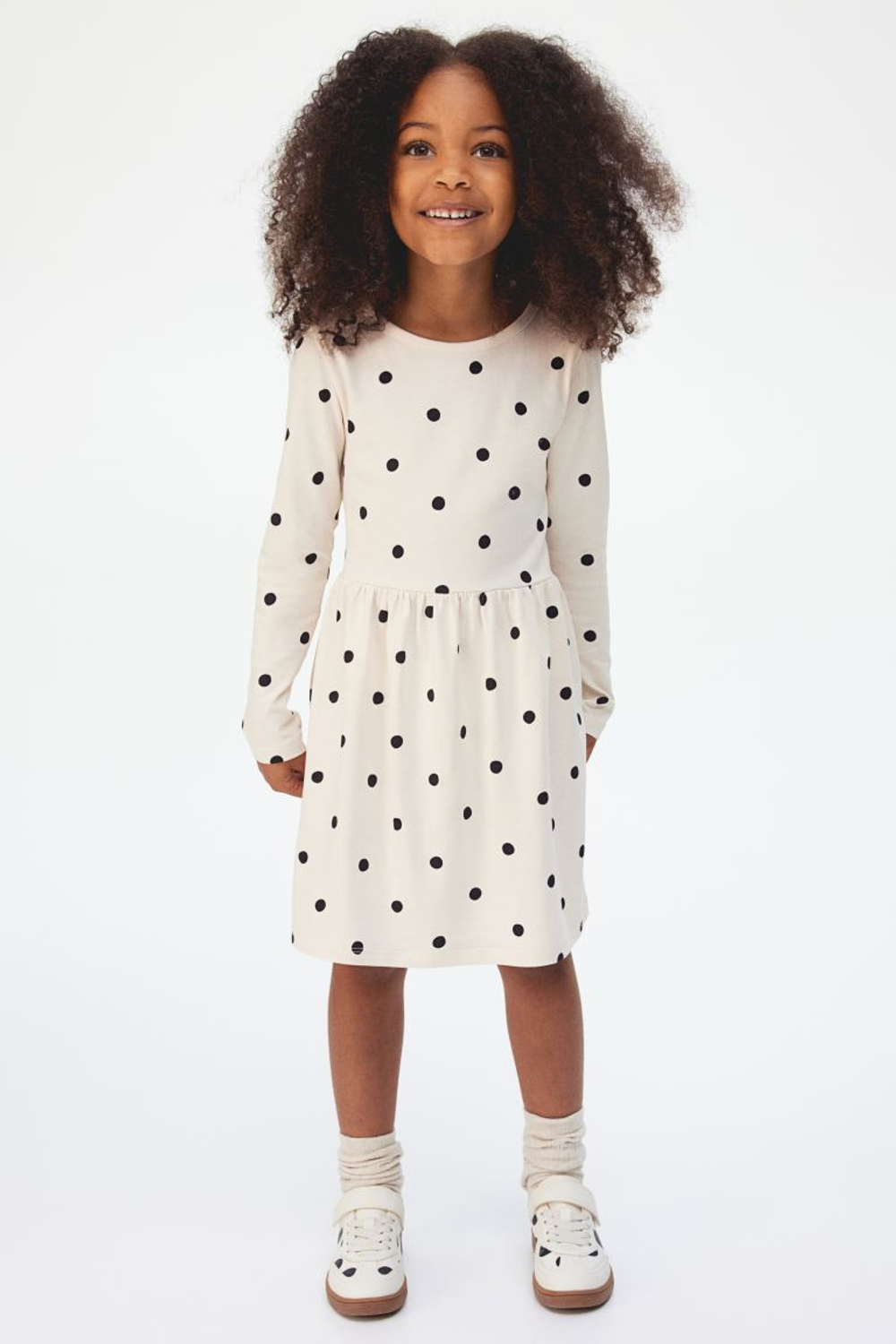 H&M Хлопковое платье с принтом, светло-бежевый