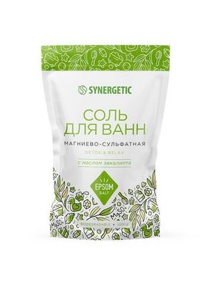 Соль для ванн, магниево-сульфатная, с маслом эвкалипта Synergetic, 1 кг