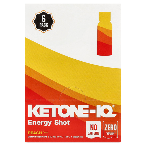 Ketone-IQ, Energy Shot, персик, без кофеина, 6 флаконов по 59 мл (2 жидк. унции)